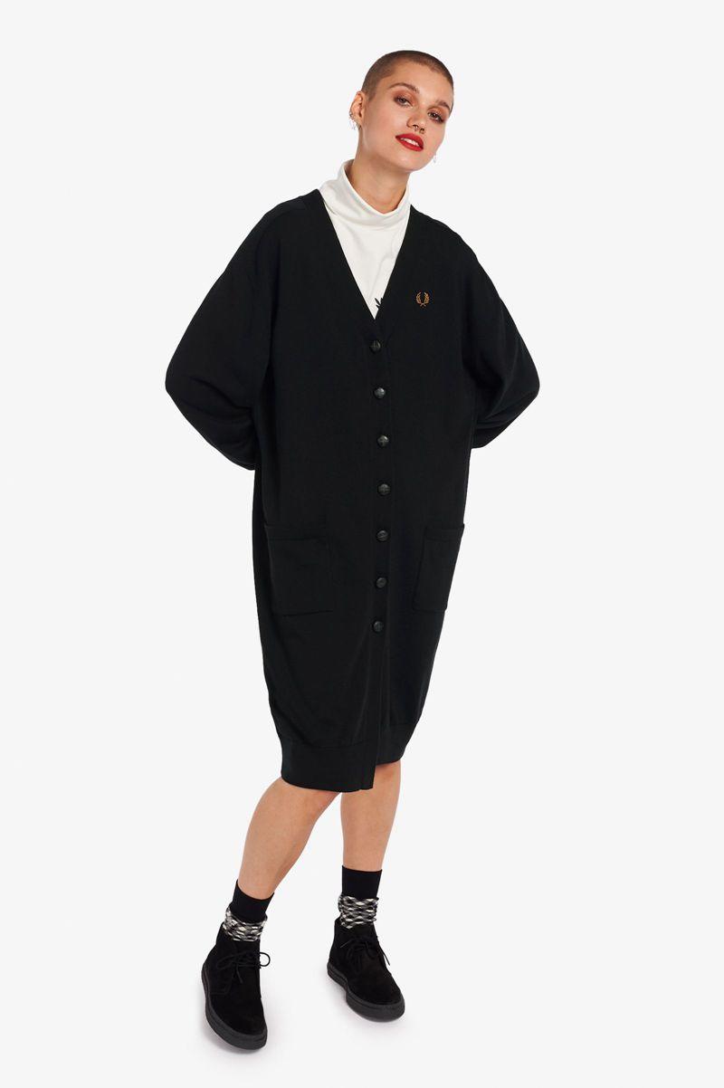 Black Fred Perry Longline Cardigan Women's Knitwear | PH 1922XYUF